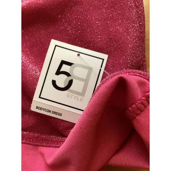 5070 NWT 5B Style Sparkly Disco Bodycon Mini Dress Spaghetti Straps Pink ExLarge - Picture 5 of 7